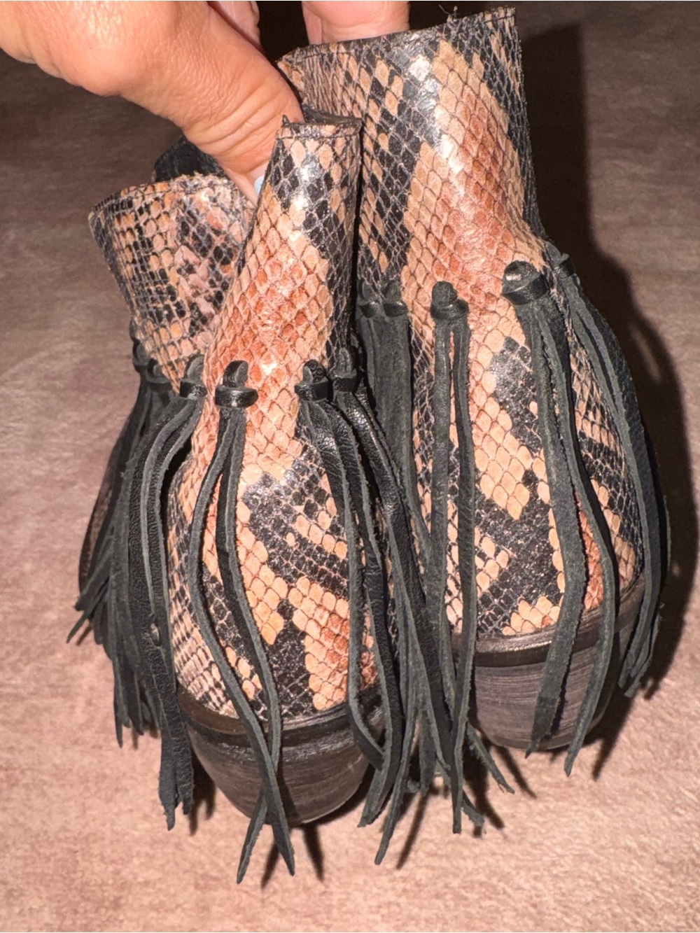 Tony Lama Anahi Snip Toe Booties Fringe Snake Print Snakeskin 7.5 - Picture 4 of 6